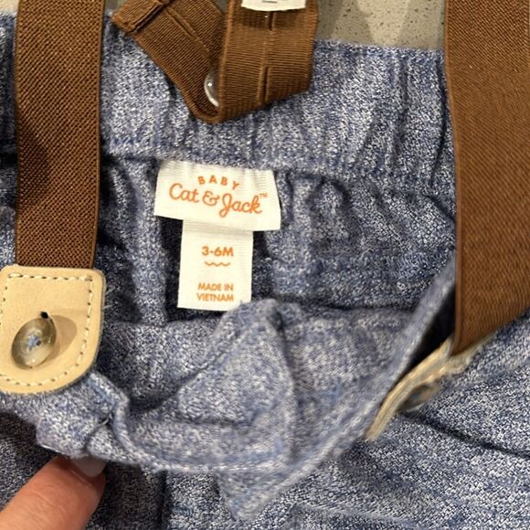 Baby Boy Cat & Jack Denim Adjustable Height Suspender Jean pants size 3-6 months - Picture 3 of 4